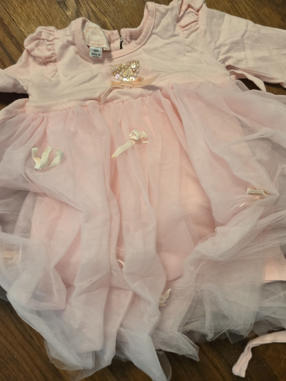 Baby Biscotti Pink Tulle Baby Dress with Sequin Bow
